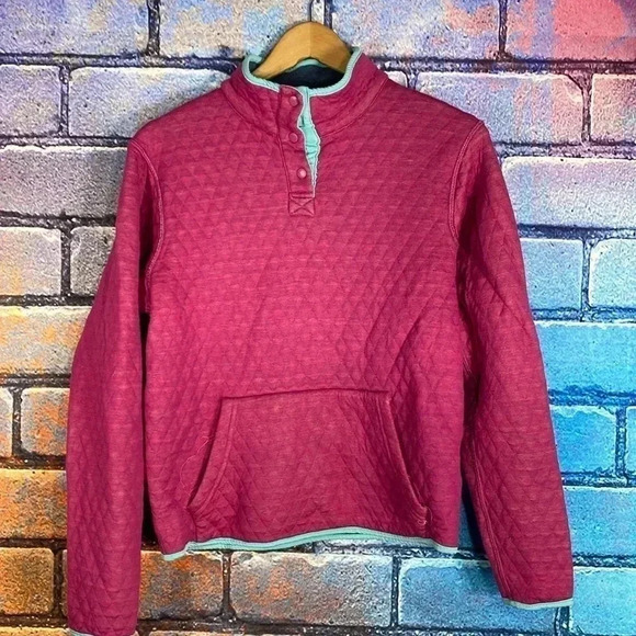 Women's Pink Quilted Half Button Down Sweatshirt - Picture 1 of 6